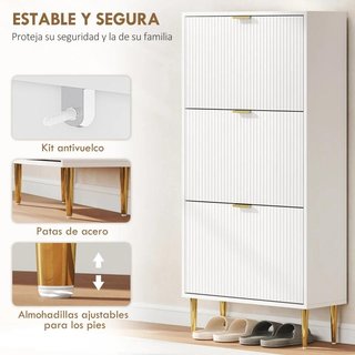 Zapatero Estrecho 3 Puertas 18 Pares Blanco