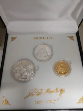 Monedas de Plata y baño Oro Murillo 4º Centenario