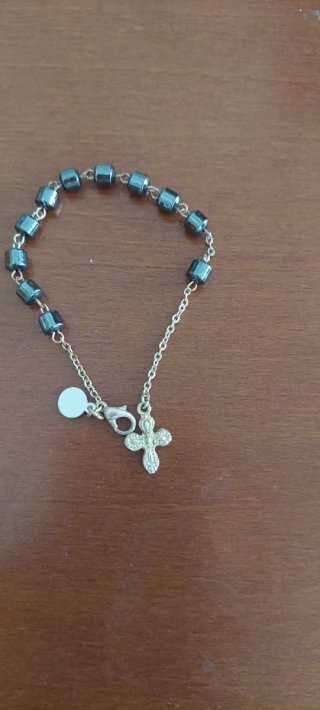 Pulsera Rosario Cruz Plateada
