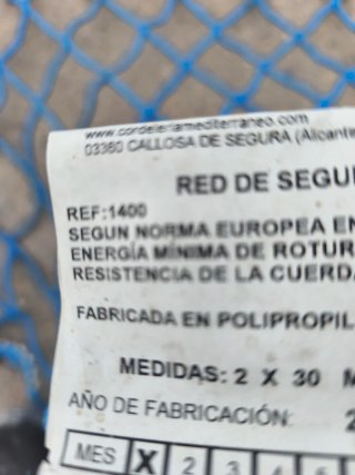Red de seguridad obra 2x30m azul