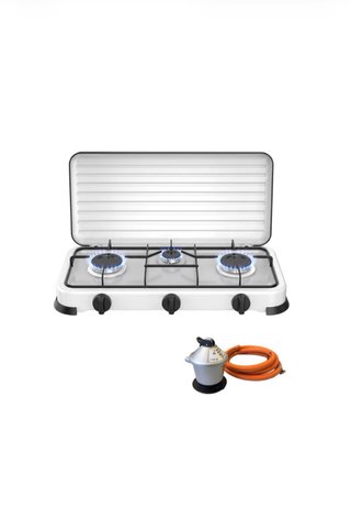 Cocina de Gas Portátil, 3 Fuegos + kit butano