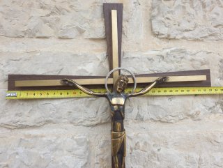 CRUCIFIJO ANTIGUO DE MADERA Y BRONCE