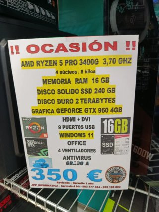 Torre PC Ryzen 5 Pro 16GB RAM + 2TB SSD