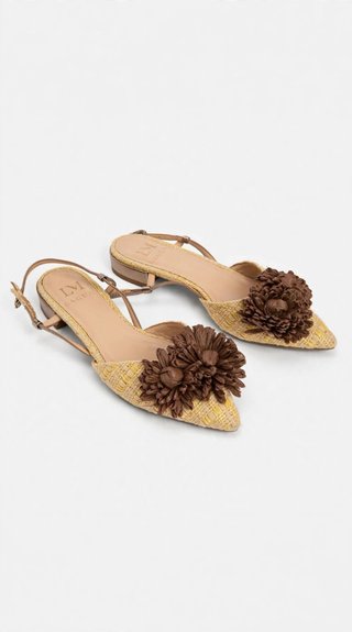 Zapatos LM Slingback Rafia Flor Marrón Amarillo