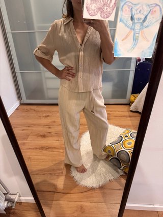 Conjunto Zara Camisa y Pantalón Beige