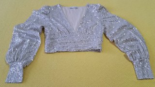 Blusa lentejuelas beige/plateada