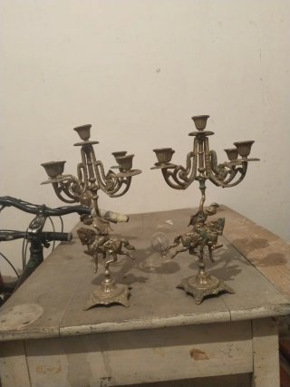 Reloj Antiguo y 2 Candelabros de Bronce