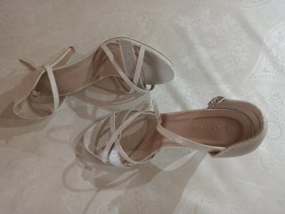 Sandalias tacón Lady Pretty plata tela