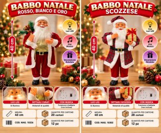 Babbo Natale con luci e musica 40 cm