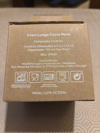 Conjunto 2 Copos tazas Longo Costa Nova Cerâmica