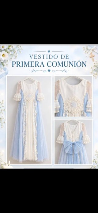 Vestido de Primera Comunión Blanco y Azul