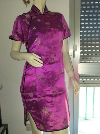 Vestido Chino Estampado Morado