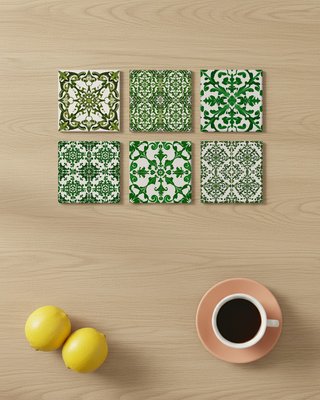 Set di 6 sottobicchieri in sughero con design piastrelle portoghesi