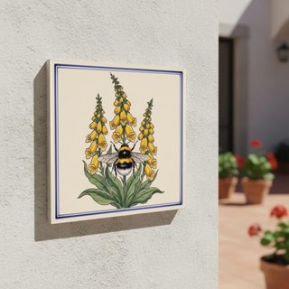 Pack 6 azulejos abeja y flor cerámica cocina