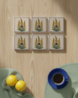 Pack 6 azulejos abeja y flor cerámica cocina