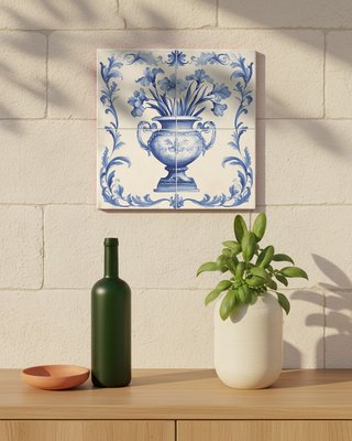 Mural Delft con vaso floreale in piastrelle in ceramica