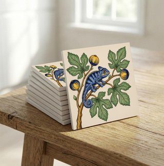 Pack 6 azulejos camaleón botánico cerámica 10x10