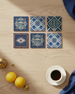 Set di 6 sottobicchieri in sughero con design piastrelle kazako