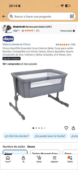 Mini Culla Chicco Next2Me Essential Grigia