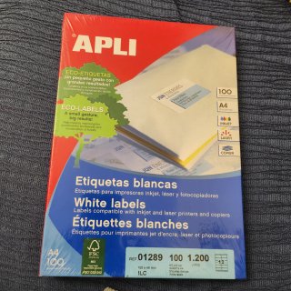 Etiquetas APLI 01289 Blancas 100 Hojas nuevas