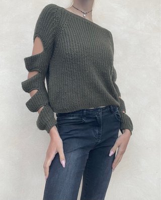 Maglione lavorato a maglia verde militare