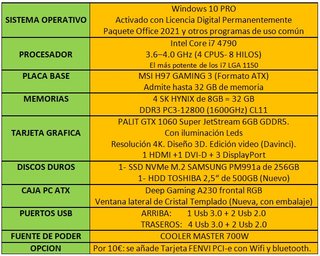 Ordenador Gaming i7 4790+GTX 1060 6GB GDDR5