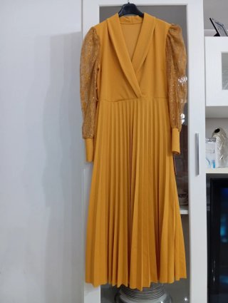 Abito elegante donna plissé e pizzo/ Nuovo TU