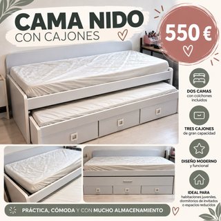 Cama nido blanca con cajones