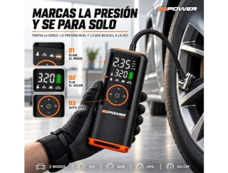 Inflador ruedas coche bateria con linterna LED.