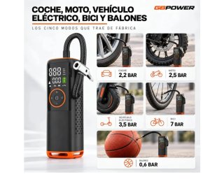 Inflador ruedas coche bateria con linterna LED.