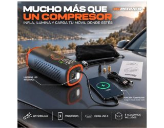 Inflador ruedas coche bateria con linterna LED.