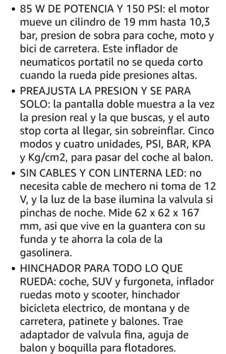 Inflador ruedas coche bateria con linterna LED.