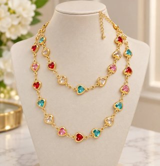 Conjunto de Collar y Pulsera con Corazones