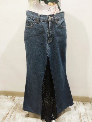 Falda larga vaquera con encaje. New York Jeans.