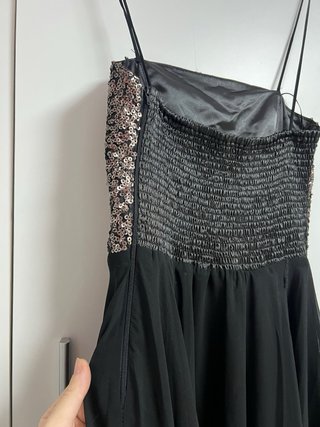 Vestido fiesta lentejuelas negro y dorado
