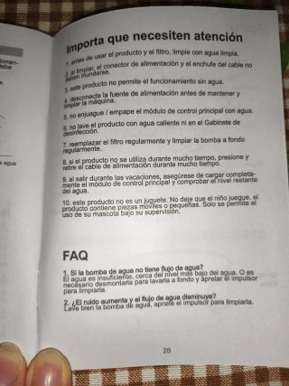 Manual de instrucciones fuente de agua