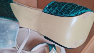 Zapatos de Tacón Terciopelo Verde y Dorado