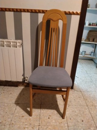 6 Sillas de Comedor Madera y Tapizado Gris azulado