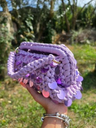 Borsetta uncinetto con paillettes fatta a mano