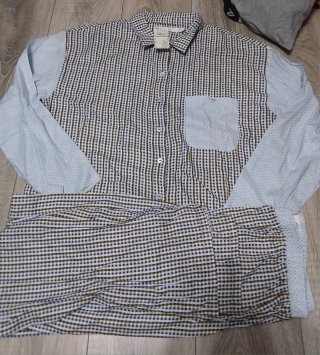 Pijama camisero cuadros azul y marrón