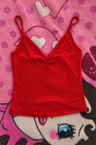 Top Bershka Rojo Tirantes Ruched Talla Única