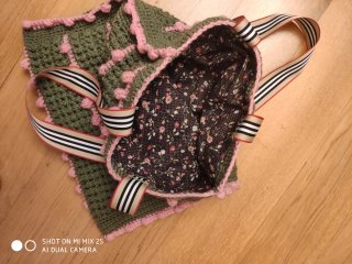 Bolsa de Ganchillo Verde y Rosa