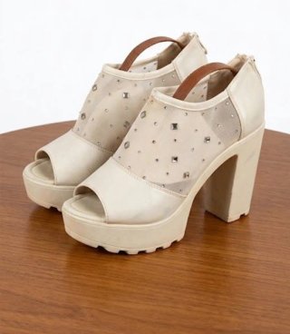 Zapatos Plataforma y Tacón Ancho Pedrería Talla 37