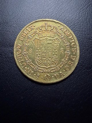 Moneda de Oro 8 Escudos Ceca Santiago