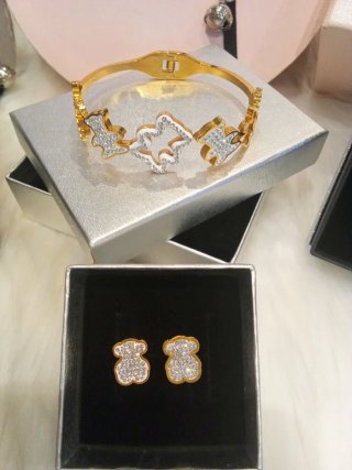 Conjunto Joyas Oso Dorado y Brillantes