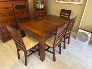 Mesa comedor extensible y 6 sillas madera