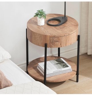 Mesa Auxiliar Redonda de Madera y Metal