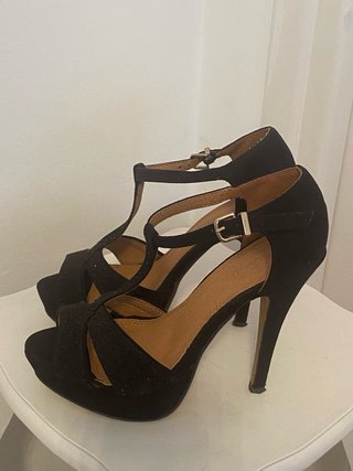 Sandalias Plataforma Tacón Fino Negras T36