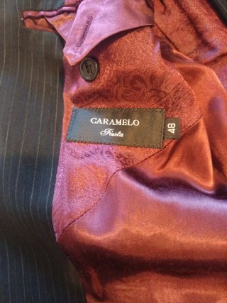 Traje Caramelo Hombre Negro Raya Diplomática