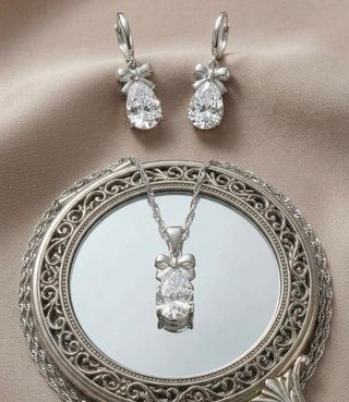 Conjunto Plata: Collar y Pendientes Lazo